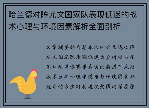 哈兰德对阵尤文国家队表现低迷的战术心理与环境因素解析全面剖析